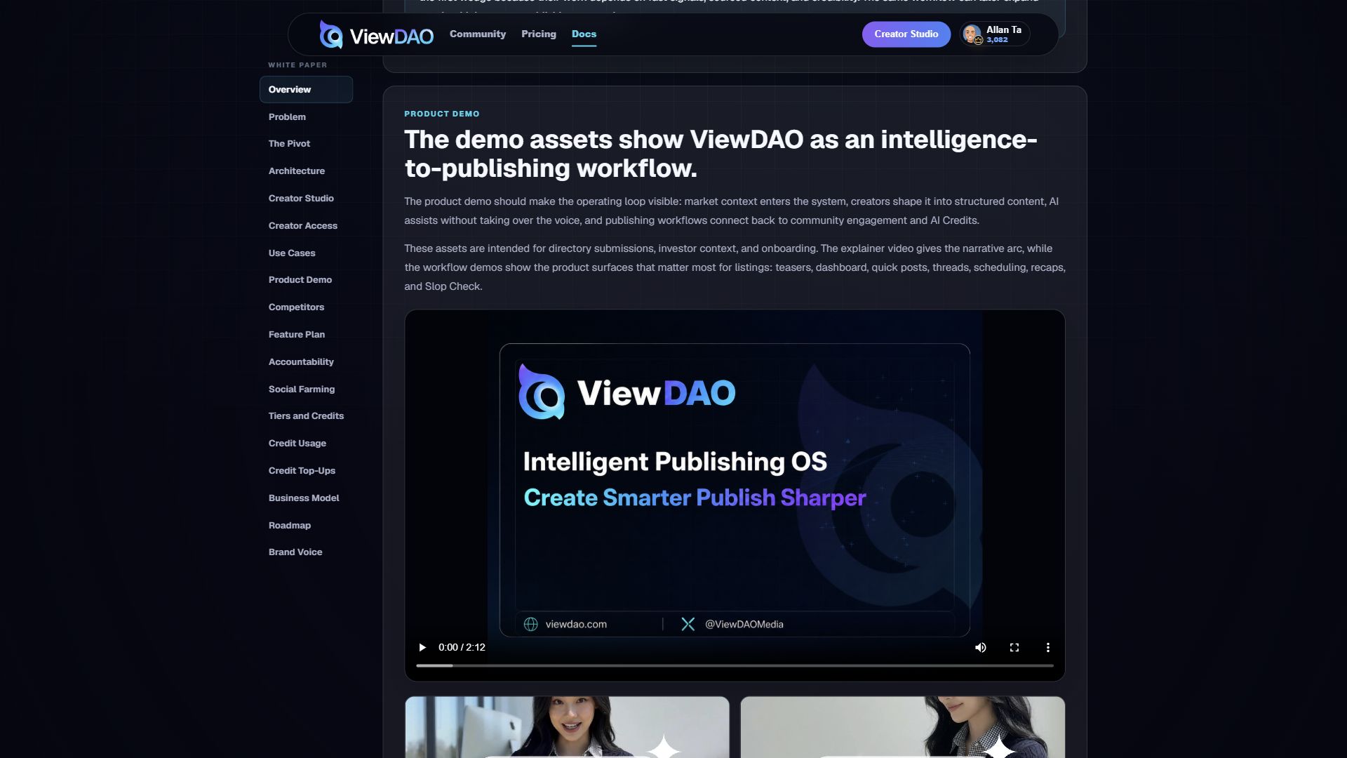 ViewDAO product demo docs screenshot