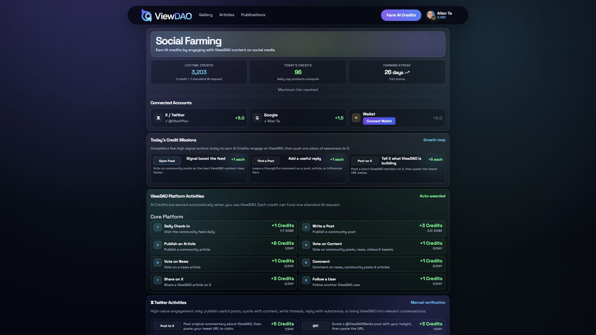 ViewDAO social farming screenshot