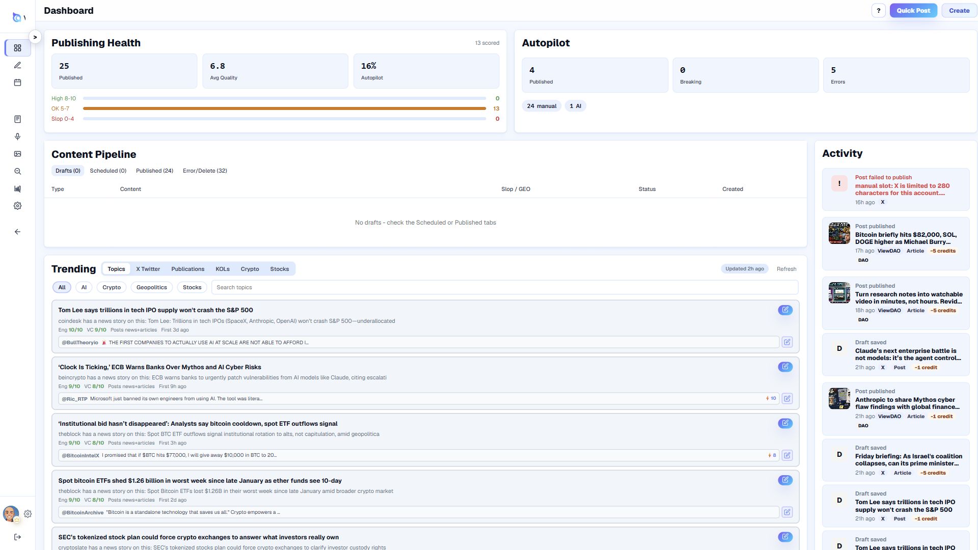 ViewDAO Studio dashboard screenshot
