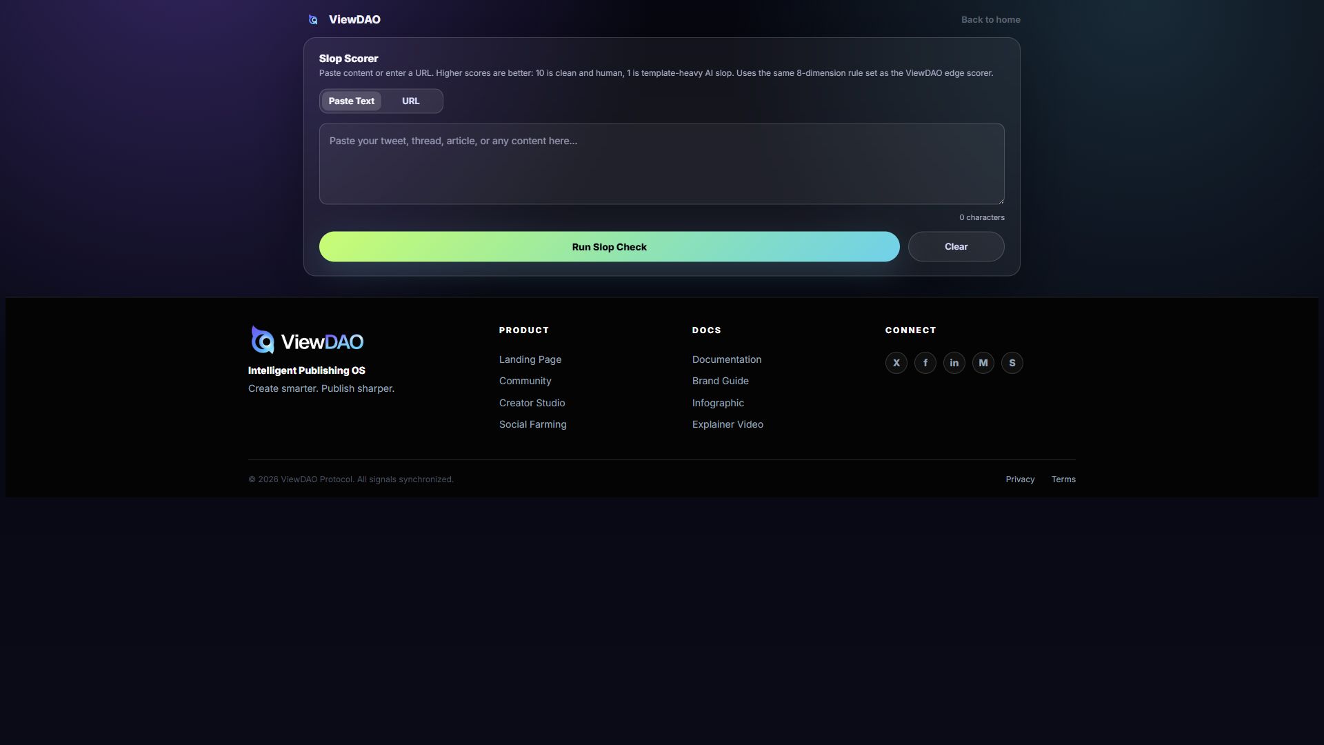 ViewDAO Slop Check screenshot
